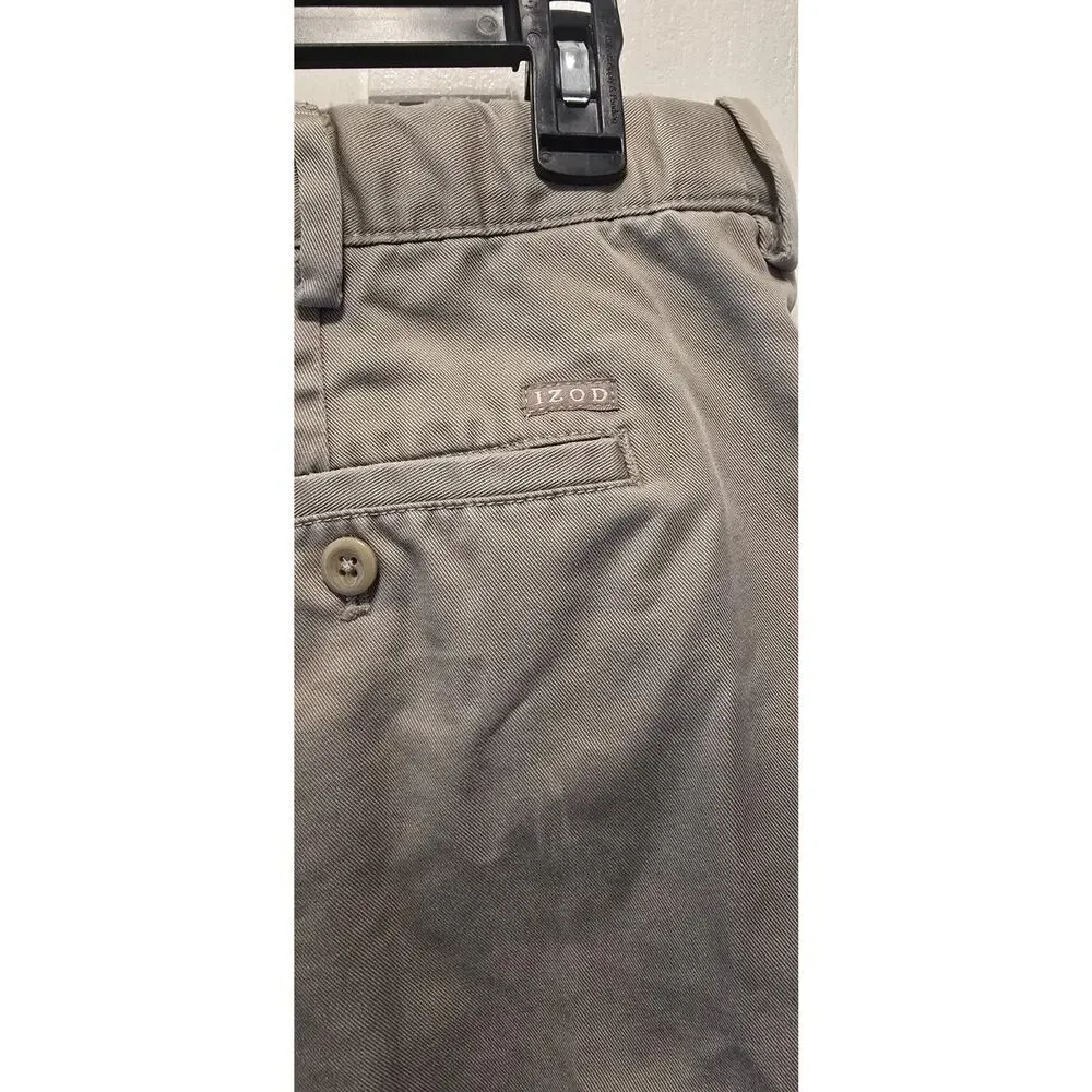 Izod American Chino Khaki Mens Size 44x32 Classic Fit Stretch Waist Dress Pants